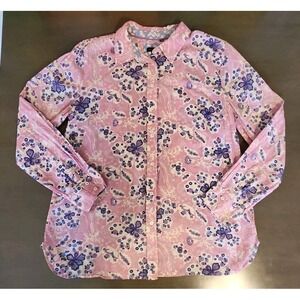 Talbots Pink Purple Paisley Floral Button-up Large Cotton Boho Cottagecore Top